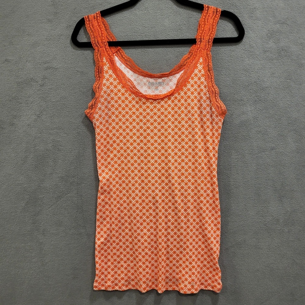 Old Navy Lace Trim Cami Top Womens Large Y2K Feminine Geometric Print Long - Picture 1 of 5